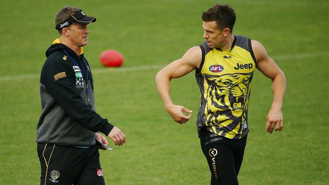 Damien Hardwick will be hoping Brett Deledio can overcome his calf injury. Picture: Colleen Petch