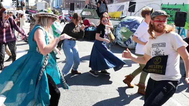 Dancers during the Extinction Rebellion protest. Picture: Liam Kidston