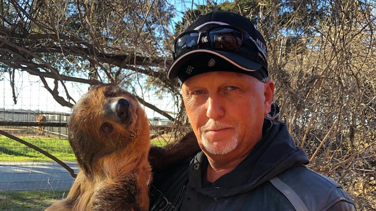 Jeff Lowe with a sloth. Picture: @tigerkingpark