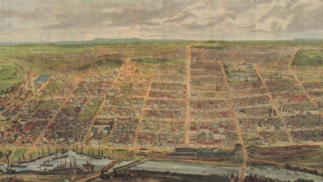 A painting of early Melbourne shows the neat order of the Hoddle Grid. Picture: Supplied