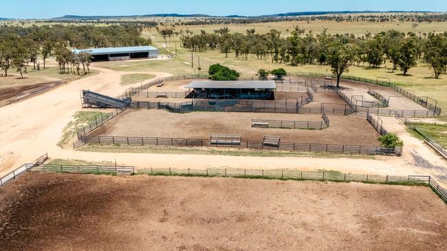 Taylors Plains has infrastructure for cattle including steel yards with covered working area, a hydraulic crush, drafting pound, curved race and double-deck loading ramp, plus adjacent concrete bunked weaning and feeding yards, and an outpost set of cattle yards.