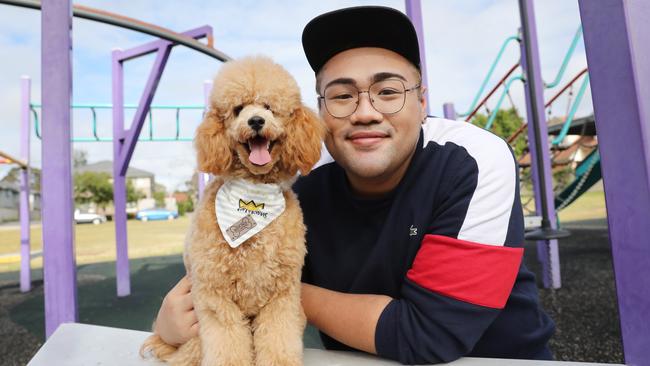 Patrick Gaerlan with his dog Theo. Picture: Richard Dobson.