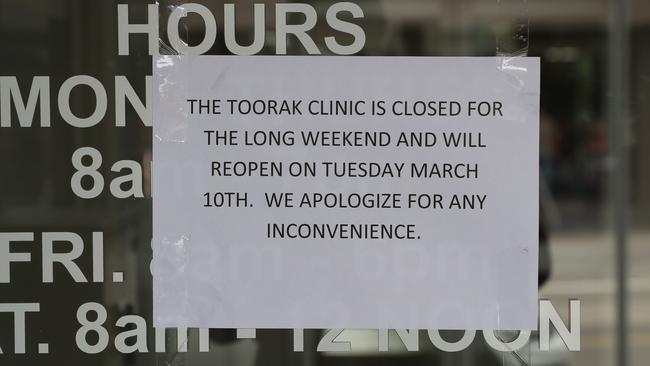 The sign on the front door of The Toorak Clinic. Picture: David Crosling