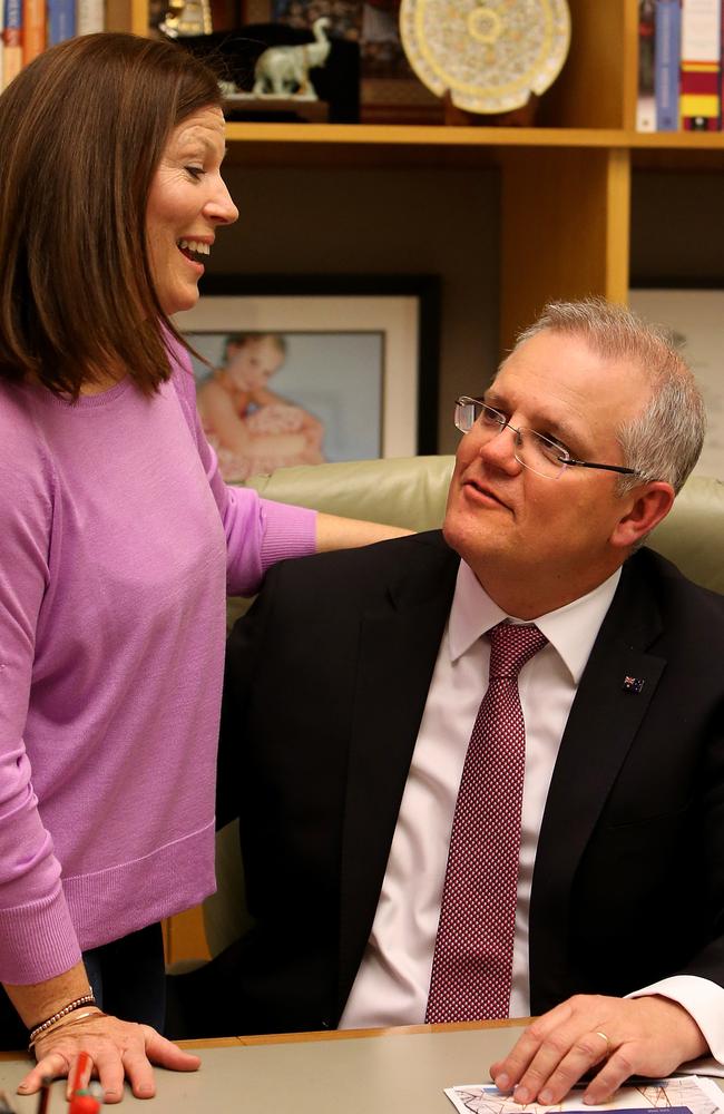 PM Scott Morrison with his wife Jenny. Picture: Kym Smith