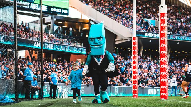 Port Adelaide's 'Thunda' mascot at Adelaide Oval in the Power’s Round 3 loss to Melbourne.