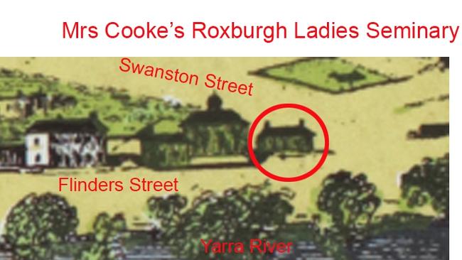 The site of the Roxburgh ladies seminary/school on Swanston St in 1839. Pic: Metro