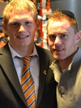 Treloar with his first coach at Noble Park, Leighton Ross. Picture: Supplied