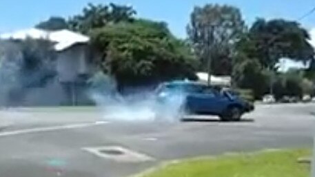 A stolen blue Holden Trailblazer seen doing burnouts at the corner of corner Enmore and Macilwraith streets, earlier this year. Picture: Supplied