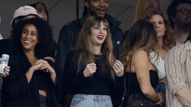 One of Taylor Swift’s most viral fashion moments this year was when she wore a pair of Area jean shorts to a Kansas City Chiefs game in support of her beau Travis Kelce. The $US695 ($1000) item sold out almost immediately. Picture: Getty Images