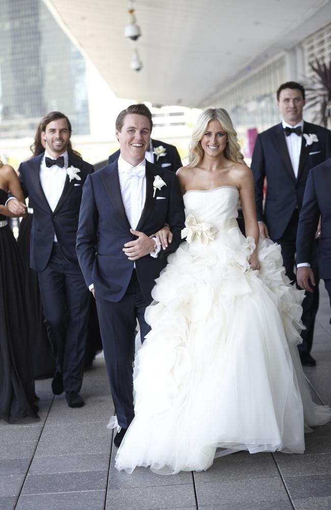 Roxy Jacenko on her wedding day with Oliver Curtis at Quay restaurant in Sydney. Picture: Supplied