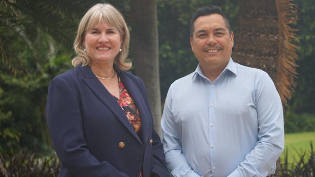 Chief Minister Eva Lawler with Territory Labor Candidate for Port Darwin Brian Manning. Picture: Mitch Drescher