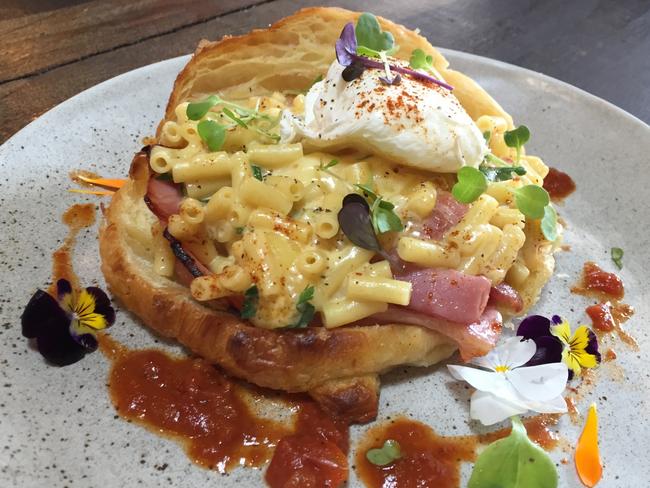 Mac-n-cheese and maple bacon croissant at Pottery Green Bakers.