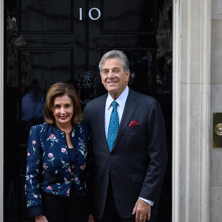 US House Speaker Nancy Pelosi and her husband Paul Pelosi arfe seen outside 10 Downing Street in London (Photo by Leon Neal/Getty Images)