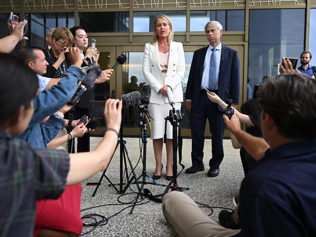 Lawyer Jennifer Robinson was flanked by waiting media. Picture: AFP