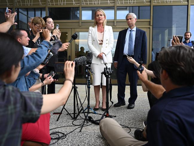 Lawyer Jennifer Robinson was flanked by waiting media. Picture: AFP