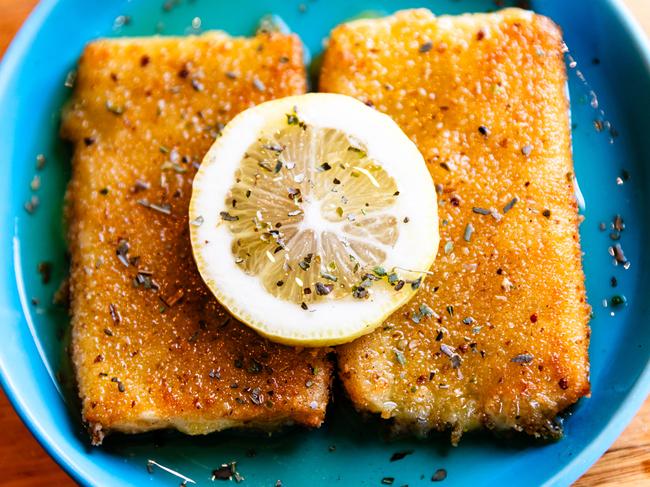 Delicious cheese saganaki at Filoxenia in North Hobart. Picture: Linda Higginson