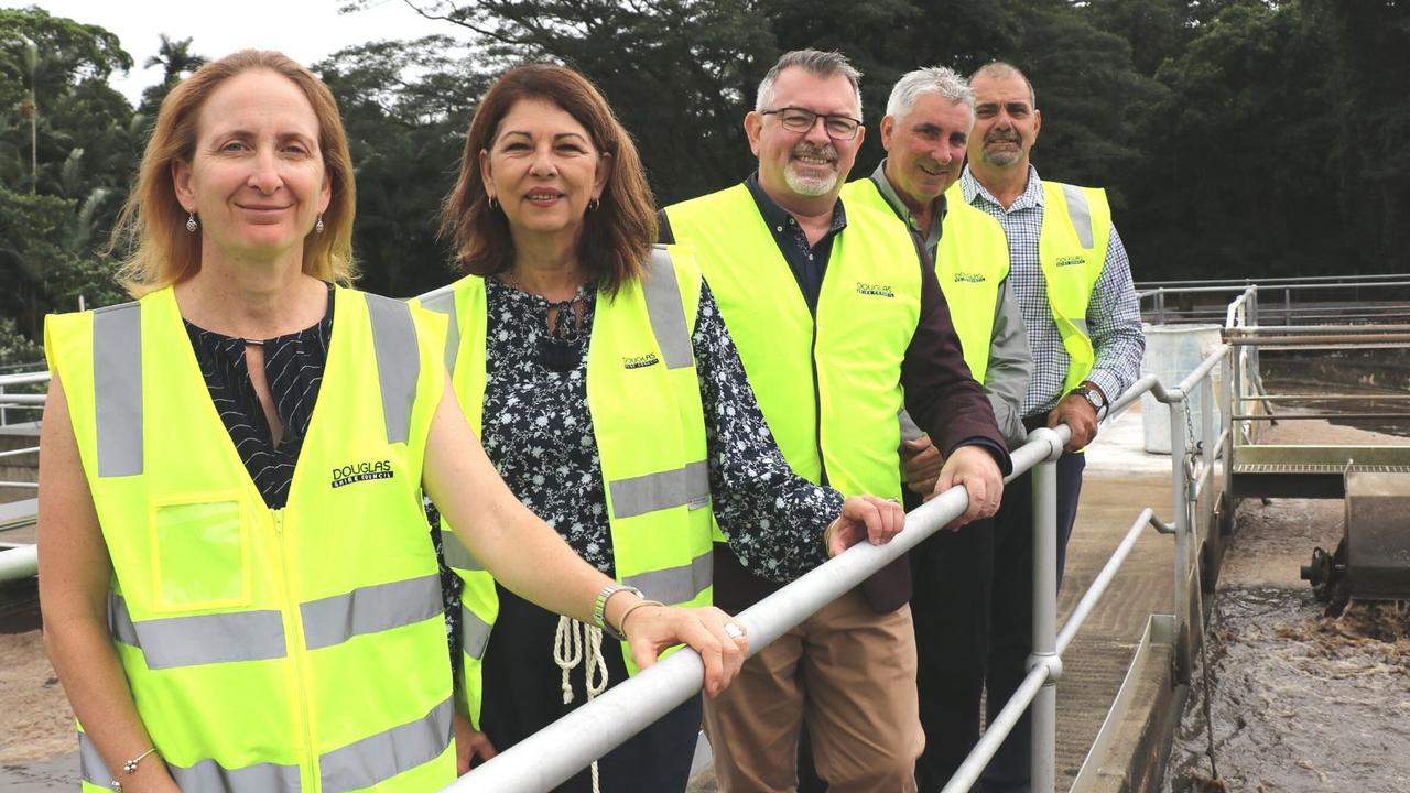 Douglas Shire councillors Abigail Noli, deputy mayor Lisa Scomazzon, mayor Michael Kerr, Peter Mckeown and Cr Roy Zammataro at the Mossman Wastewater plant.