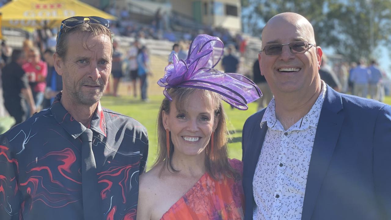 Aren Gardener, and Tamara and Damien Perissinotto at the Gympie Races on June 15, 2024.