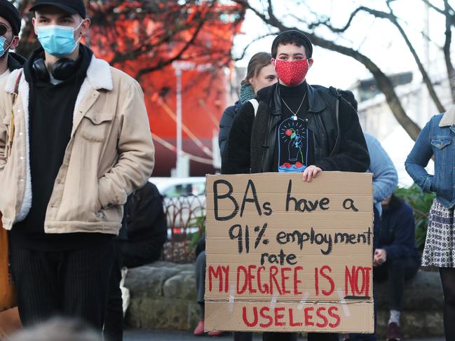 Milly Crombie who is a UTAS bachelor of arts student.  People unhappy about the proposed changes to HECS fees rally on parliament lawns.  Picture: NIKKI DAVIS-JONES