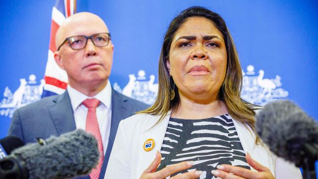 Shadow minister for Indigenous Australians Jacinta Nampijinpa Price and Opposition Leader Peter Dutton address the nation after the voice defeat.