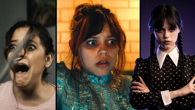 Jenna Ortega’s credits include (from left) 2022’s Scream, the sequel to Beetlejuice and the Netflix series Wednesday.