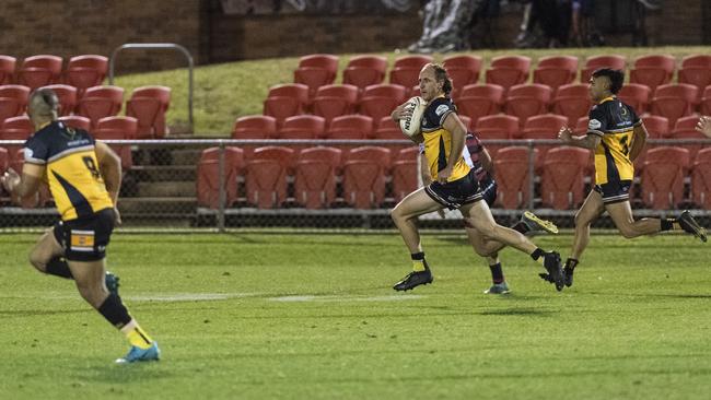 Luke Self on the way to score for Gatton. Picture: Kevin Farmer.