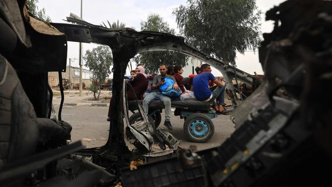 Palestinians arrive south of Gaza City after fleeing their homes in Gaza City and the Northern Gaza Strip. Picture: AFP