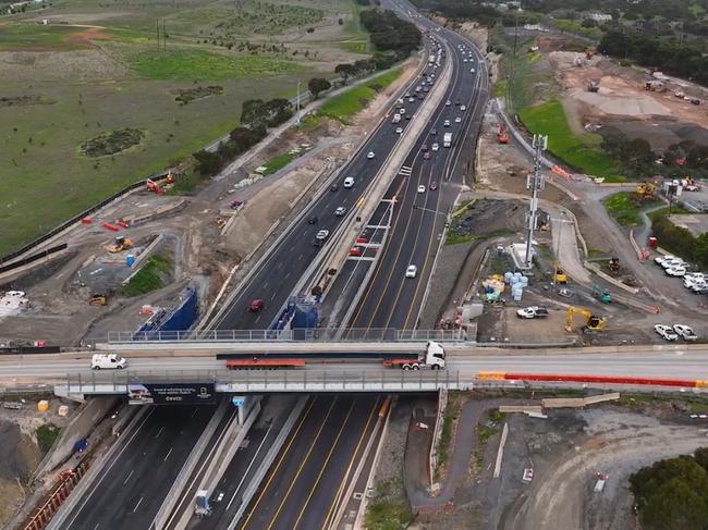 A new interchange and realigned intersection of Aldinga Beach Road and Aldinga Road, part of the Main South Road duplication, is starting to take shape. Picture: Supplied