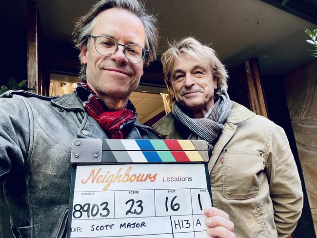 Pearce and Peter O’Brien on set for a last goodbye.