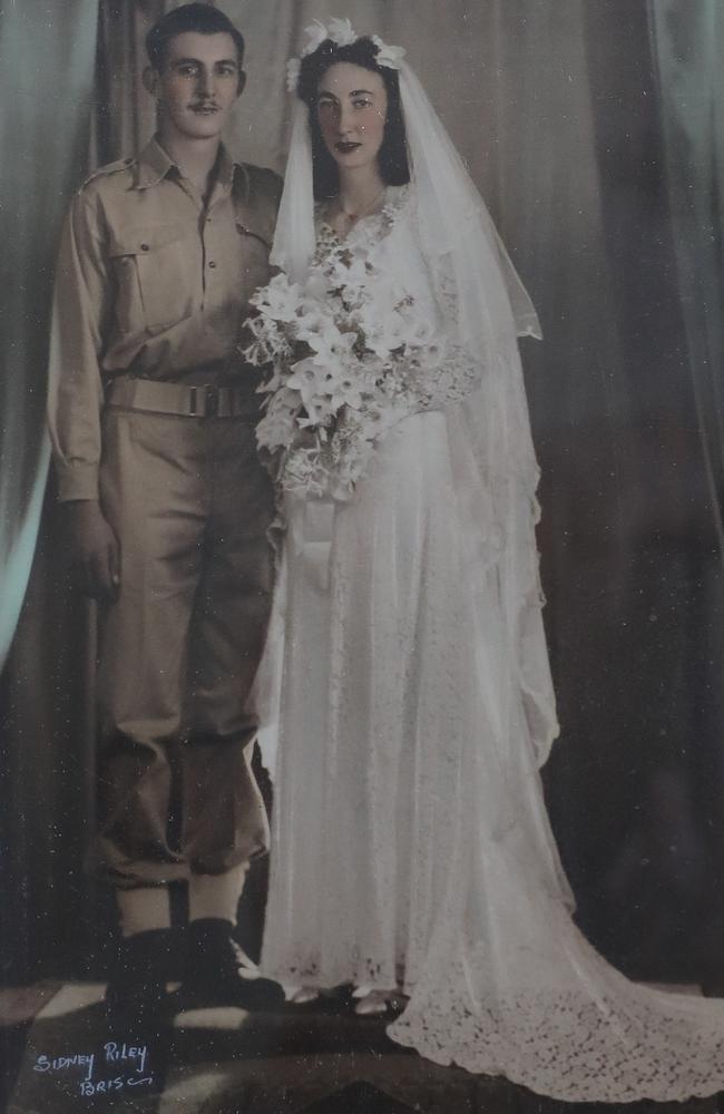 The couple’s wedding day on St Patrick’s Day, 1945.