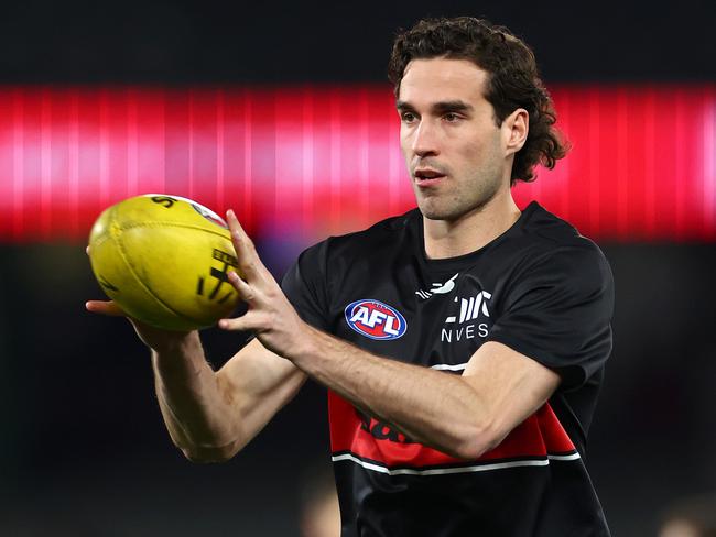 MELBOURNE, AUSTRALIA – JUNE 30: Max King of the Saints warms up during the round 16 AFL match between St Kilda Saints and Port Adelaide Power at Marvel Stadium, on June 30, 2024, in Melbourne, Australia. (Photo by Quinn Rooney/Getty Images)