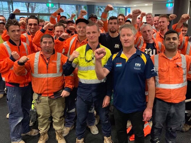 A number of workers were stood down without pay for wearing union clothing during a bargaining period. Picture: Facebook/Electrical Trades Union, ETU NSW Branch