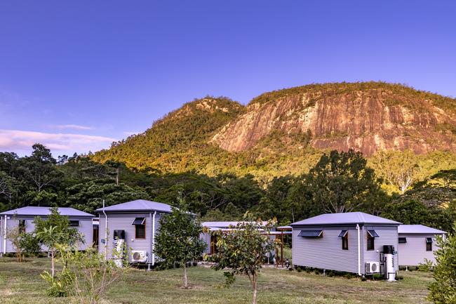 The Mount Jukes Eco Resort, built from scratch by yoga aficionado David Deakin, holds glamping tents and a half-moon shaped house that face Mt Jukes and Mr Deakin says the â€œenergyâ€ of the property has to be experienced to be understood. Picture: Contributed