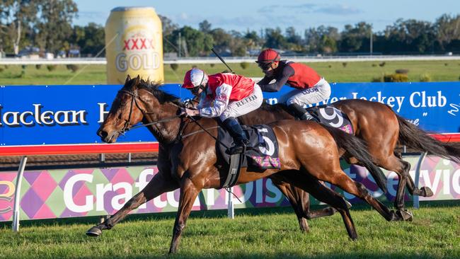 Southern Lad wins the 2021 Ramornie Handicap for Randwick trainer John O'Shea. Photo: Adam Hourigan