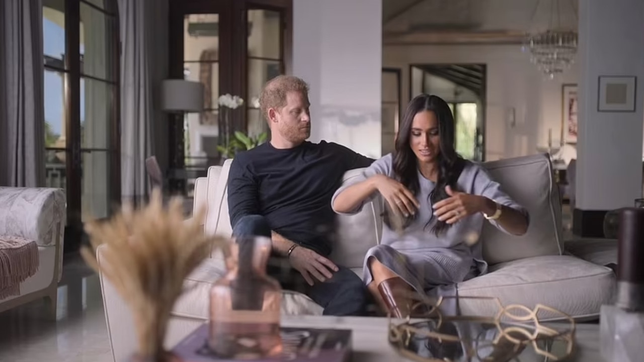 In Episode 2 of Harry &amp; Meghan, the Duke and Duchess of Sussex recounted Markle’s first encounter with Her Majesty. Picture: Netflix