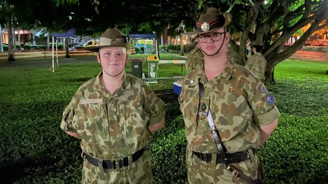 Mackay cadets Luke and Stuart Reeves at the 2022 Jubilee Park Anzac Day Dawn Service. Picture: Max O'Driscoll