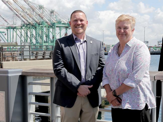 Australian Border Force inspector and Operation Jardena supply chain liaison officer, Vanessa Ruff and US Homeland Security Investigations supervisory special agent, Russell Simons. Picture: Coleman-Rayner