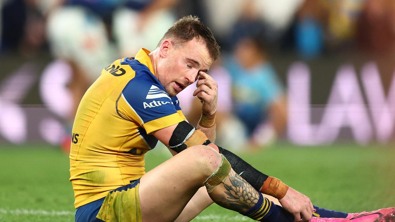 GOLD COAST, AUSTRALIA - JULY 13: Clinton Gutherson of the Eels looks on after losing the round 19 NRL match between Gold Coast Titans and Parramatta Eels at Cbus Super Stadium, on July 13, 2024, in Gold Coast, Australia. (Photo by Chris Hyde/Getty Images)