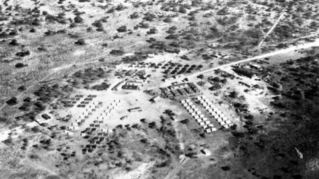 Aerial image of the Woomera A-bomb site in October, 1953.