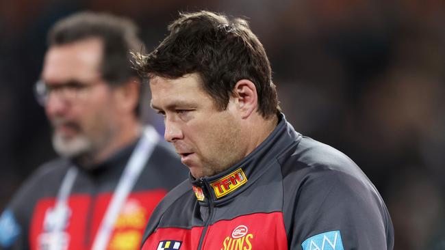 ADELAIDE, AUSTRALIA - JULY 08: Stuart Dew, Senior Coach of the Suns during the 2023 AFL Round 17 match between the Port Adelaide Power and the Gold Coast Suns at Adelaide Oval on July 8, 2023 in Adelaide, Australia. (Photo by Sarah Reed/AFL Photos via Getty Images)