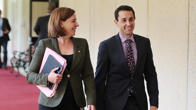 Deb Frecklington and David Crisafulli at parliament. Picture: Peter Wallis