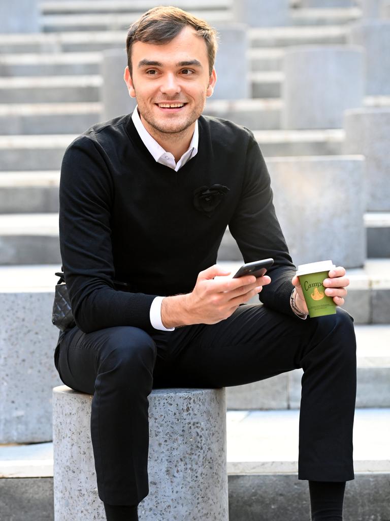 Andre Shevchuk enjoys a cup in Martin Place. Pictures: NCA NewsWire / Jeremy Piper