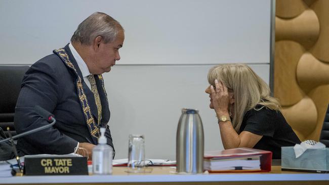 Mayor Tom Tate and Deputy Mayor Donna Gates at a council meeting. Picture: Jerad Williams.