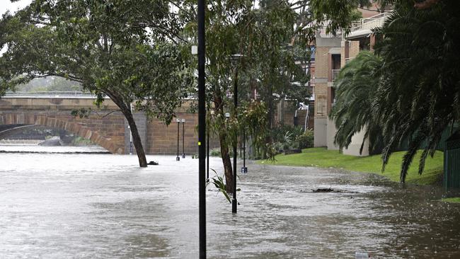 Flooding along the Parramatta River on Saturday. Picture: Adam Yip