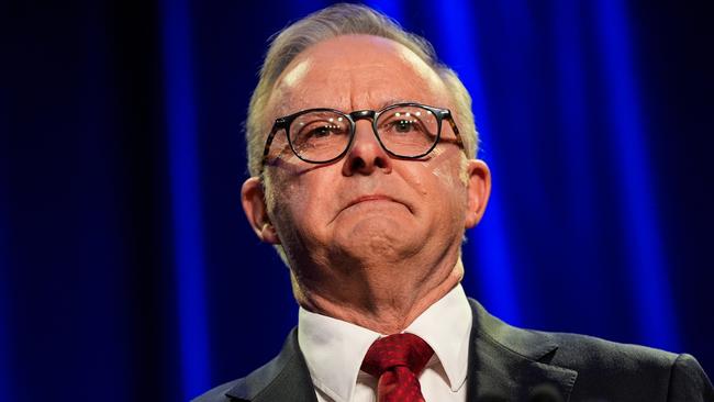 An emotional Anthony Albanese delivers his victory speech in Sydney.