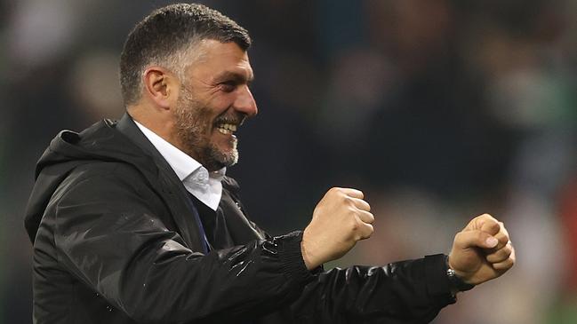 John Aloisi celebrates his Western United team reaching the grand final. Picture: Robert Cianflone/Getty Images