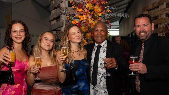 Uncle Robbie, Lena Kulczycki, Jana Klunt, Carina Borger and Clint Johnson at the 2024 NAIDOC Ball at the Darwin Convention Centre. Picture: Pema Tamang Pakhrin