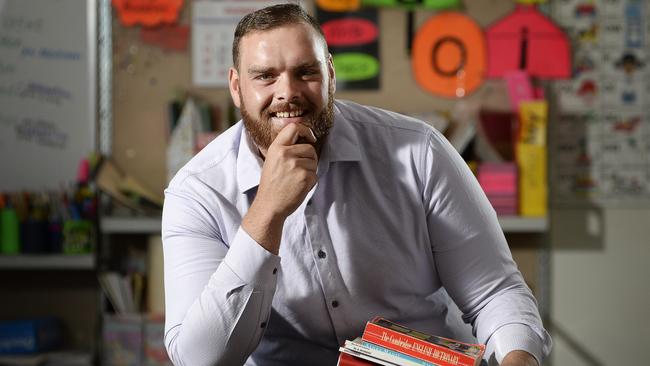 Joshua Jenner (25) will start his teaching career this year APY lands with Murputja Anangu School. Sunday mail feature on male teachers, the big gender gap in the teaching workforce between men and women picture: Bianca De Marchi