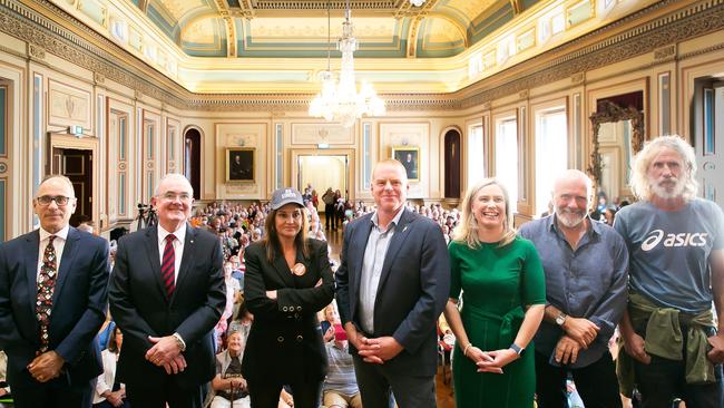 Image from an anti-stadium rally at Hobart Town Hall on Tuesday, February 25, 2025. Photos: Karen Brown Photography.