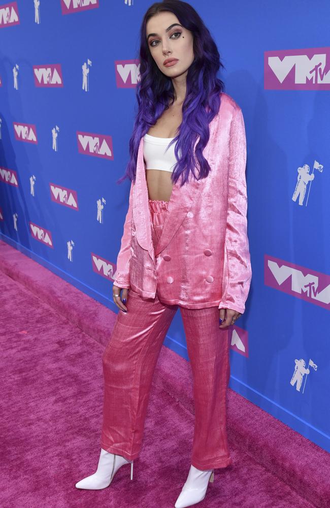 Olivia O’Brien arrives at the MTV Video Music Awards at Radio City Music Hall on Monday, Aug. 20, 2018, in New York. Picture: Charles Sykes/Invision/AP